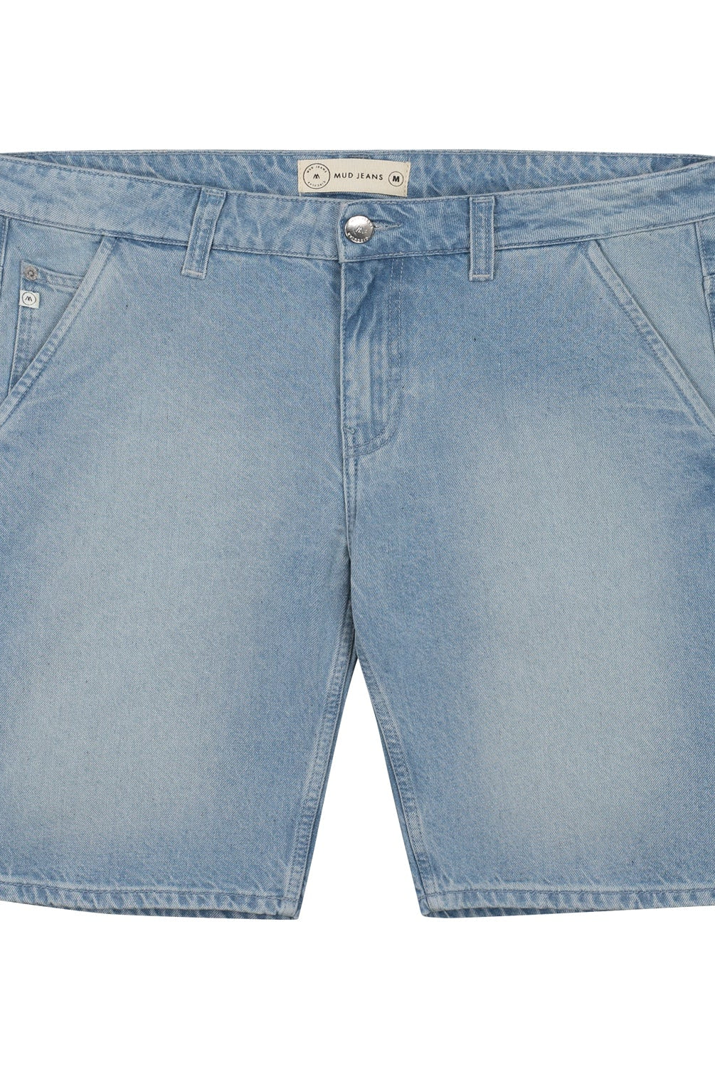 Sustainable MUD Jeans shorts crafted from light blue denim, showcasing an ethical, eco-friendly design for casual wear.