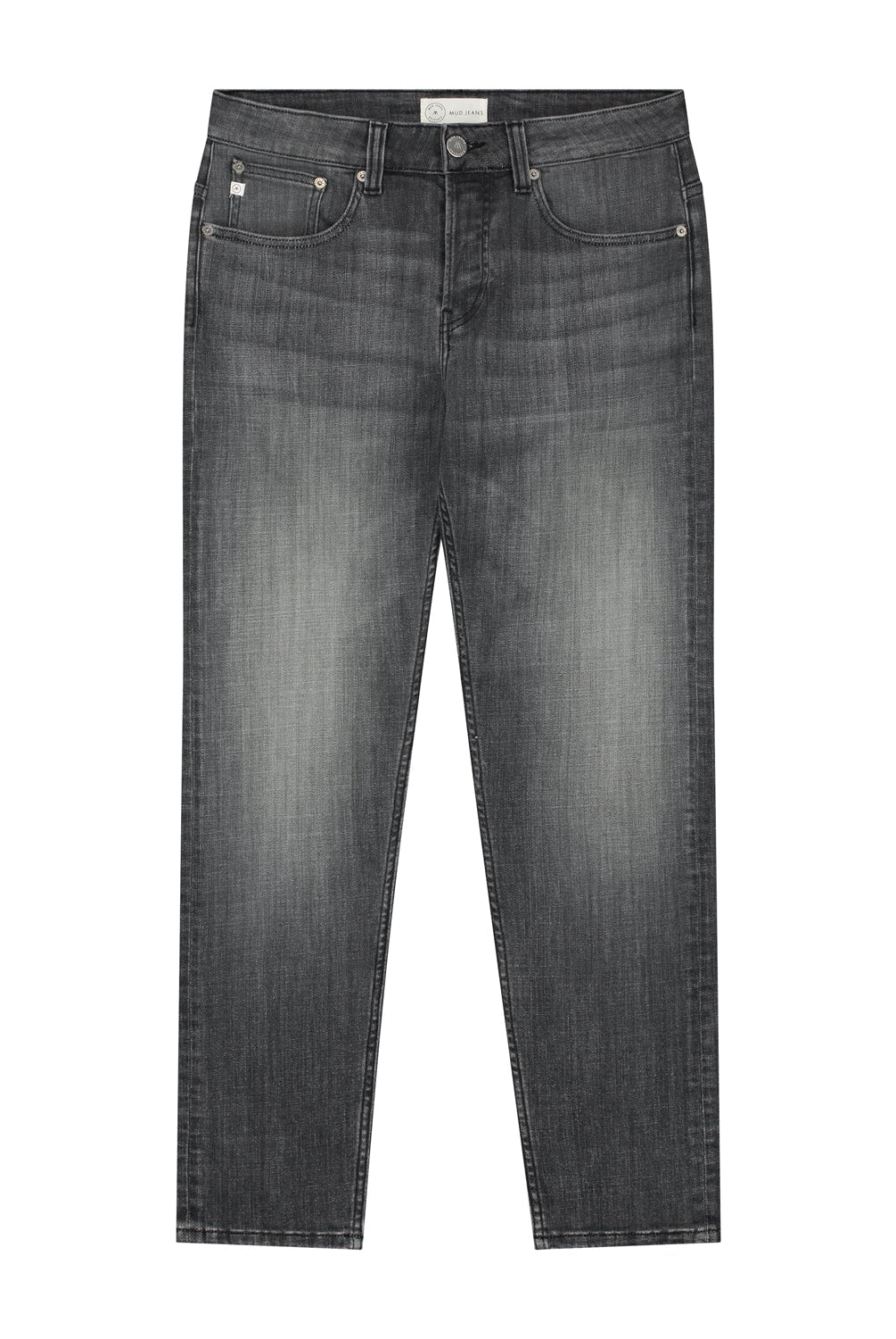 Sustainable MUD Jeans in light blue denim, crafted from organic cotton, showcasing ethical fashion principles.