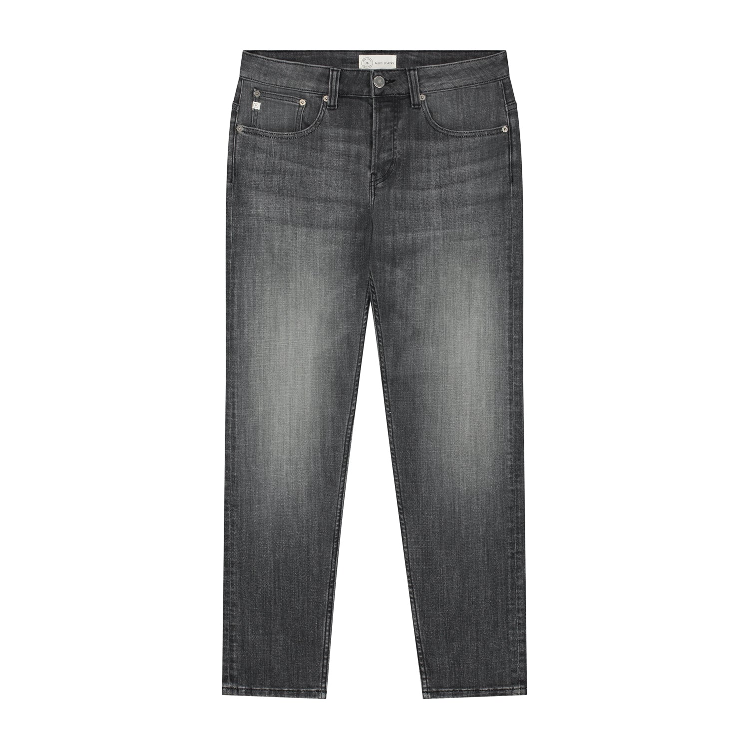 Sustainable MUD Jeans in light blue denim, crafted from organic cotton, showcasing ethical fashion principles.