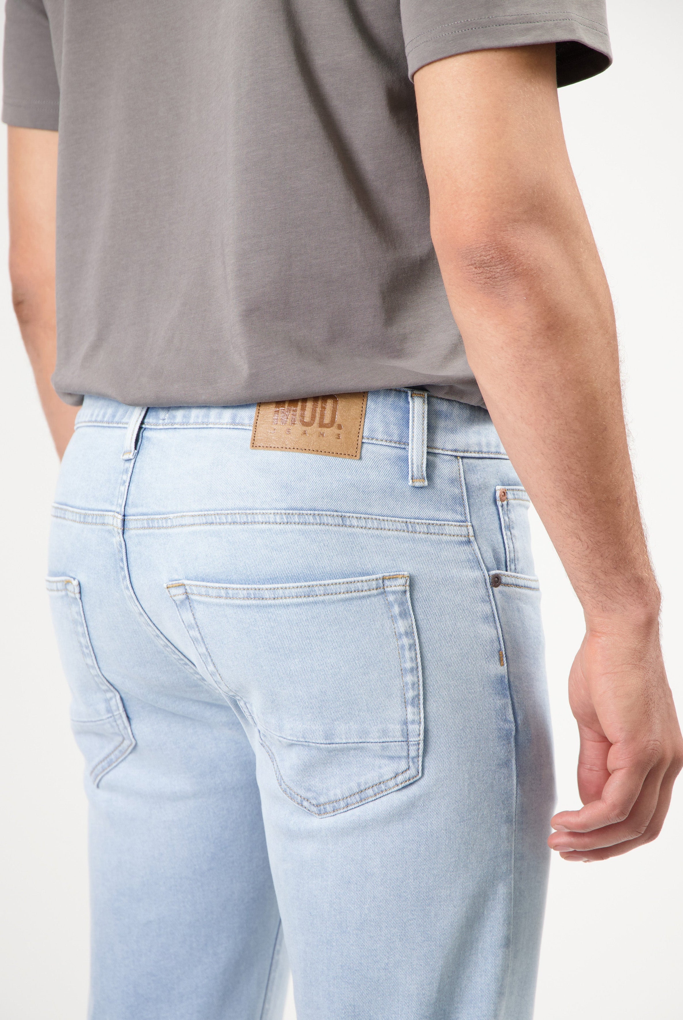 Sustainable MUD Jeans denim shorts in light blue, crafted from organic cotton for an eco-friendly and ethical style.