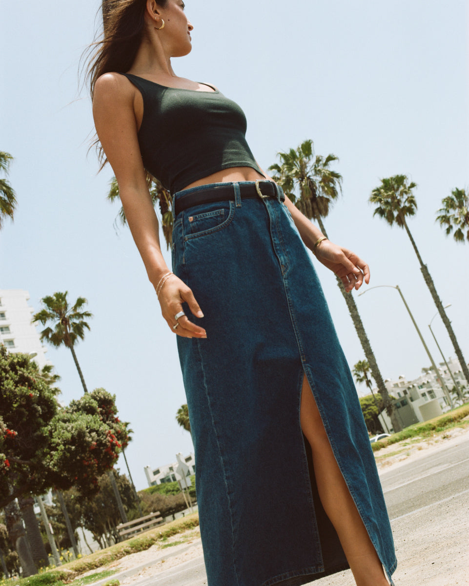 Sustainable denim skirt | Lena Long Skirt - Medium Stone | MUD Jeans