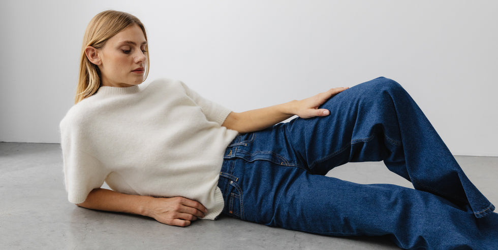 UNISEX FESTIVAL MUD PRINTED JEANS IN BLUE