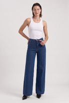 Sara High Loose Flow Stone Indigo – full body front